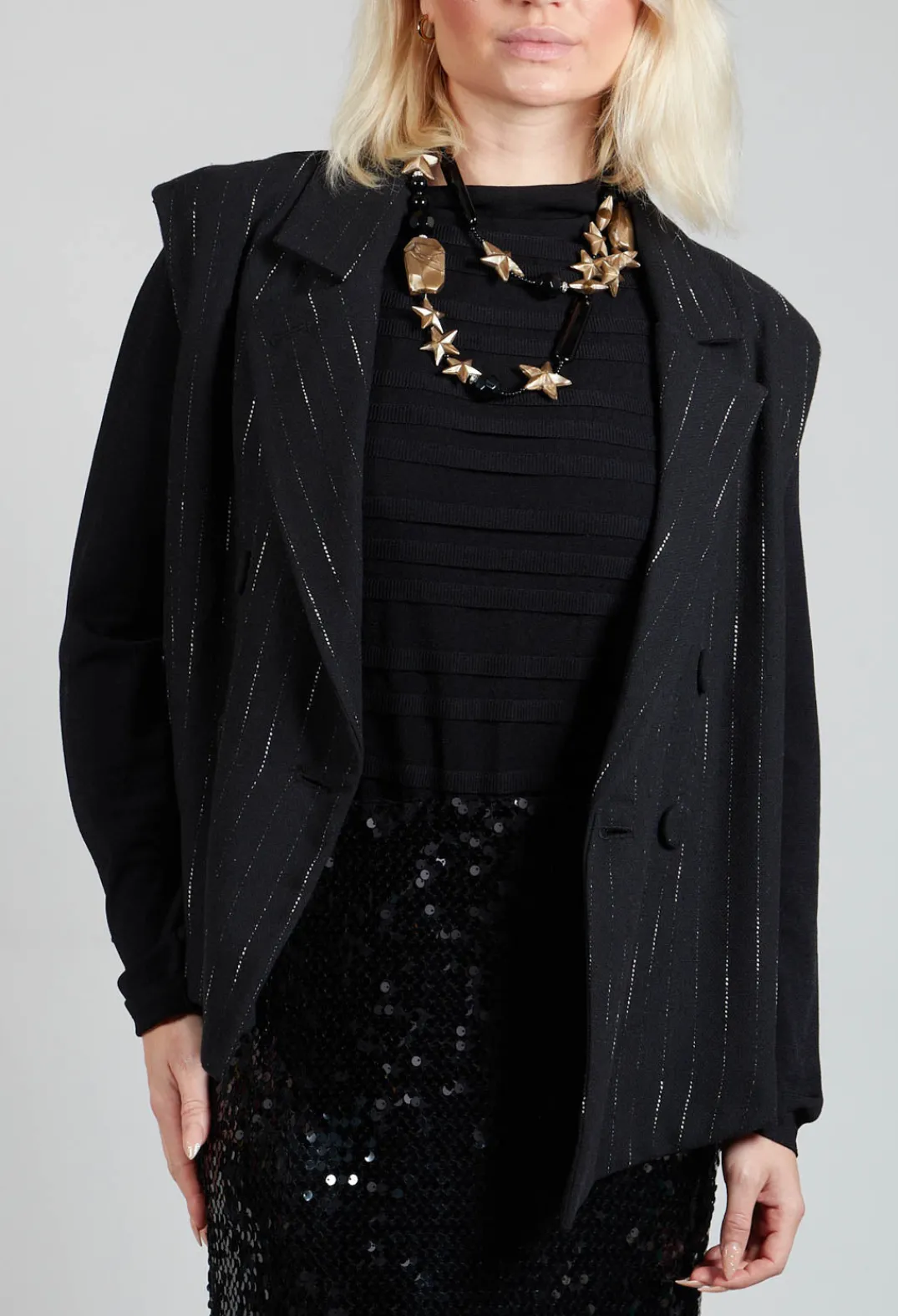 Amici Jackets^Cotton Striped Blazer Vest in Black