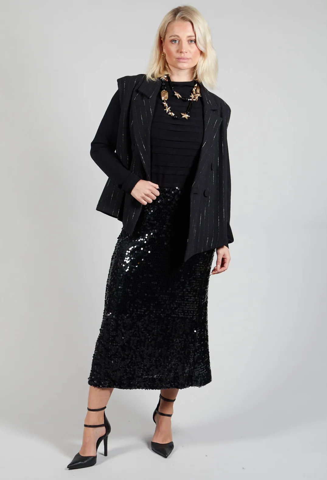 Amici Jackets^Cotton Striped Blazer Vest in Black