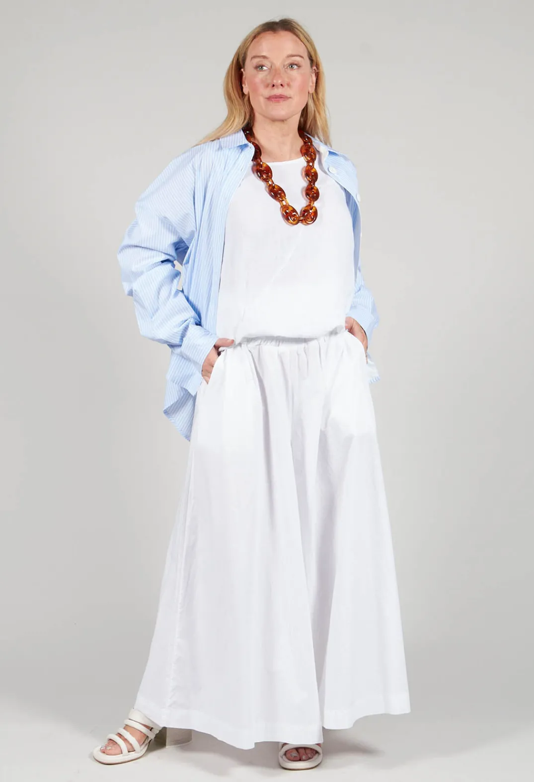 Amici Trousers^Cotton Wide Leg Trousers in Bianco