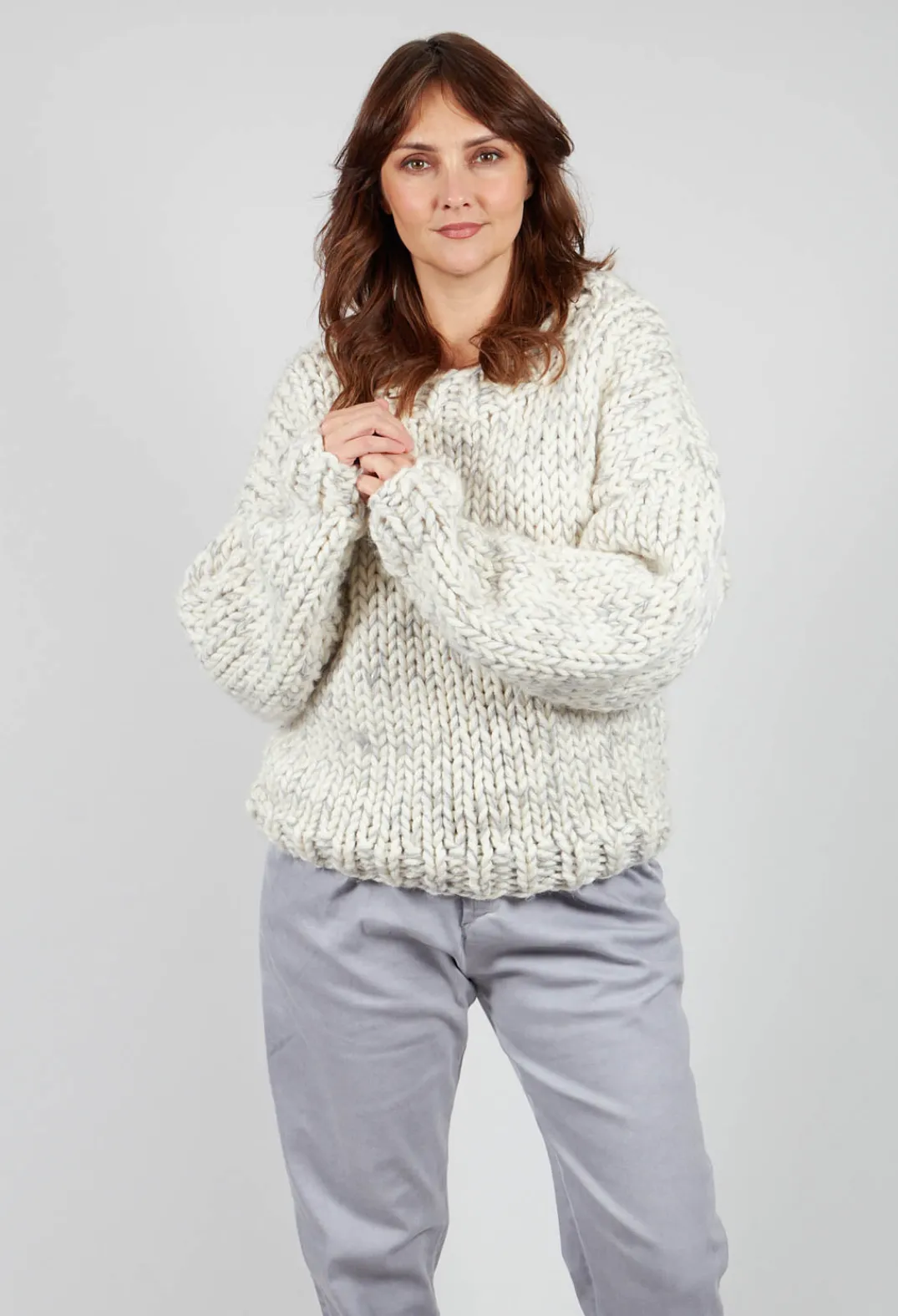Umit Unal Jumpers^Cream and Grey Chunky Knit Jumper