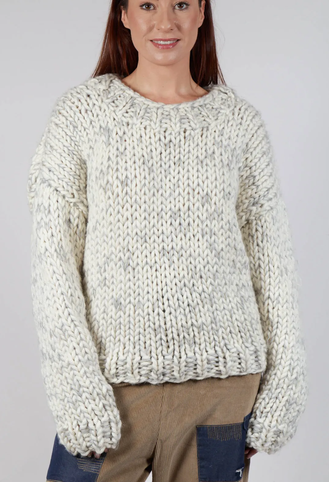 Umit Unal Jumpers^Cream and Grey Chunky Knit Jumper