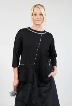 Bize Jumpers^Crew Neck Jumper with Netting Detail in Black