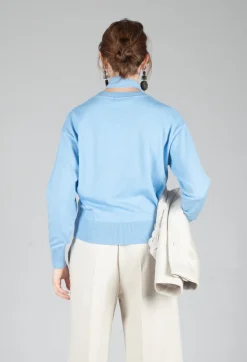 Mei Meij Jumpers^Crew Neck Jumper with Tie Neck in Breeze