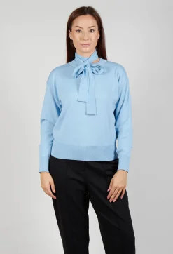 Mei Meij Jumpers^Crew Neck Jumper with Tie Neck in Breeze