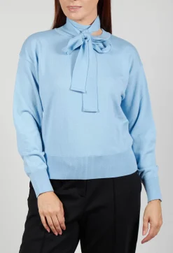 Mei Meij Jumpers^Crew Neck Jumper with Tie Neck in Breeze