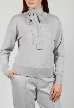 Mei Meij Jumpers^Crew Neck Jumper with Tie Neck in Perla