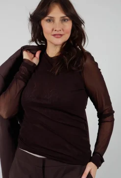 Mei Meij Tops^Crew Neck Mesh Top in Java