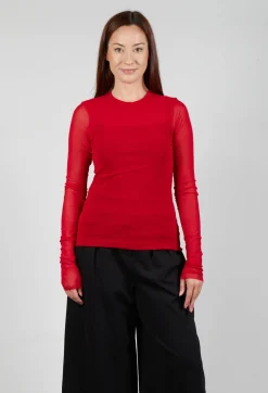 Mei Meij Tops^Crew Neck Mesh Top in Marlboro