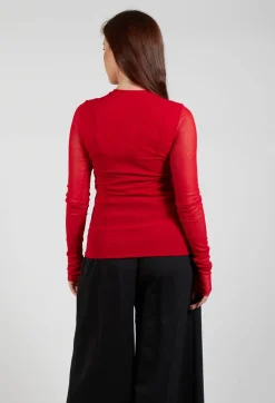 Mei Meij Tops^Crew Neck Mesh Top in Marlboro