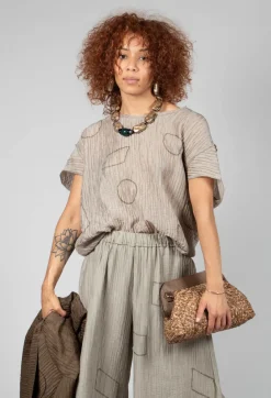 Tadashi Tops^Crinkle Geometric Top in Euca