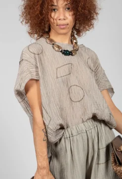 Tadashi Tops^Crinkle Geometric Top in Euca