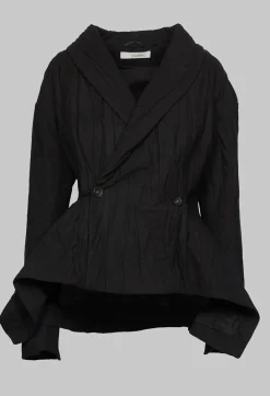 Nostra Santissima Jackets^Crinkle Jacket with Asymmetric Hem and Fastening in Black