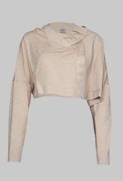 Nijii Jackets^Cropped Cardigan with Pointed Collar in Beige