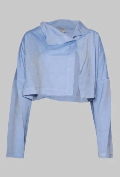 Nijii Jackets^Cropped Cardigan with Pointed Collar in Light Blue