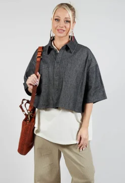 SOH Shirts & Blouses^Cropped Denim Shirt in Dark Blue