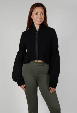 Sarah Pacini Cardigans^Cropped High Neck Zip Up Cardigan in Black