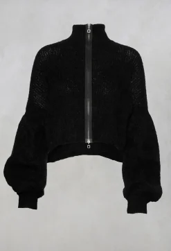 Sarah Pacini Cardigans^Cropped High Neck Zip Up Cardigan in Black