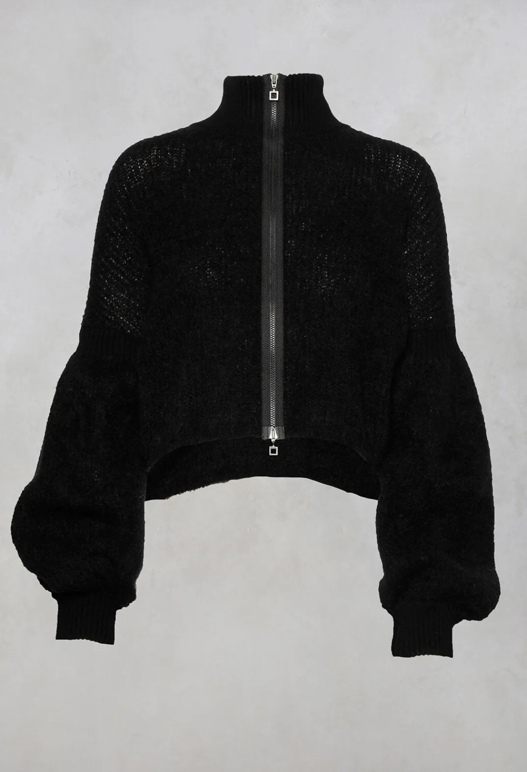 Sarah Pacini Cardigans^Cropped High Neck Zip Up Cardigan in Black