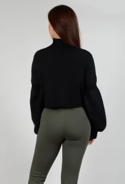 Sarah Pacini Cardigans^Cropped High Neck Zip Up Cardigan in Black