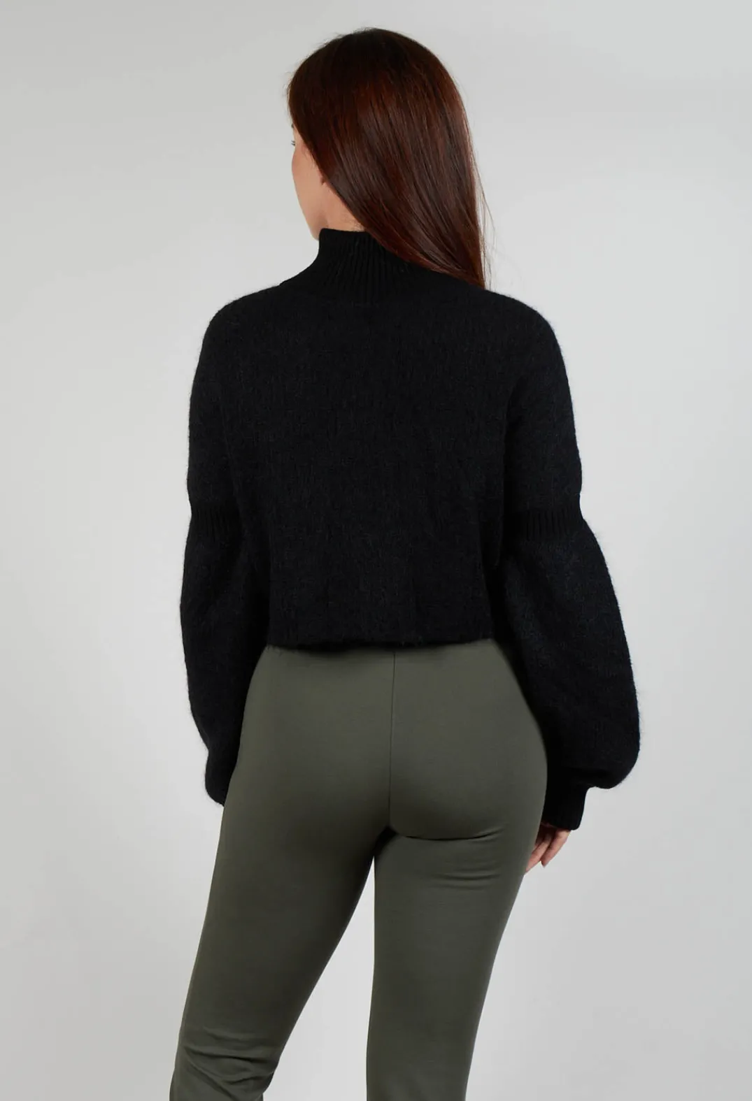 Sarah Pacini Cardigans^Cropped High Neck Zip Up Cardigan in Black