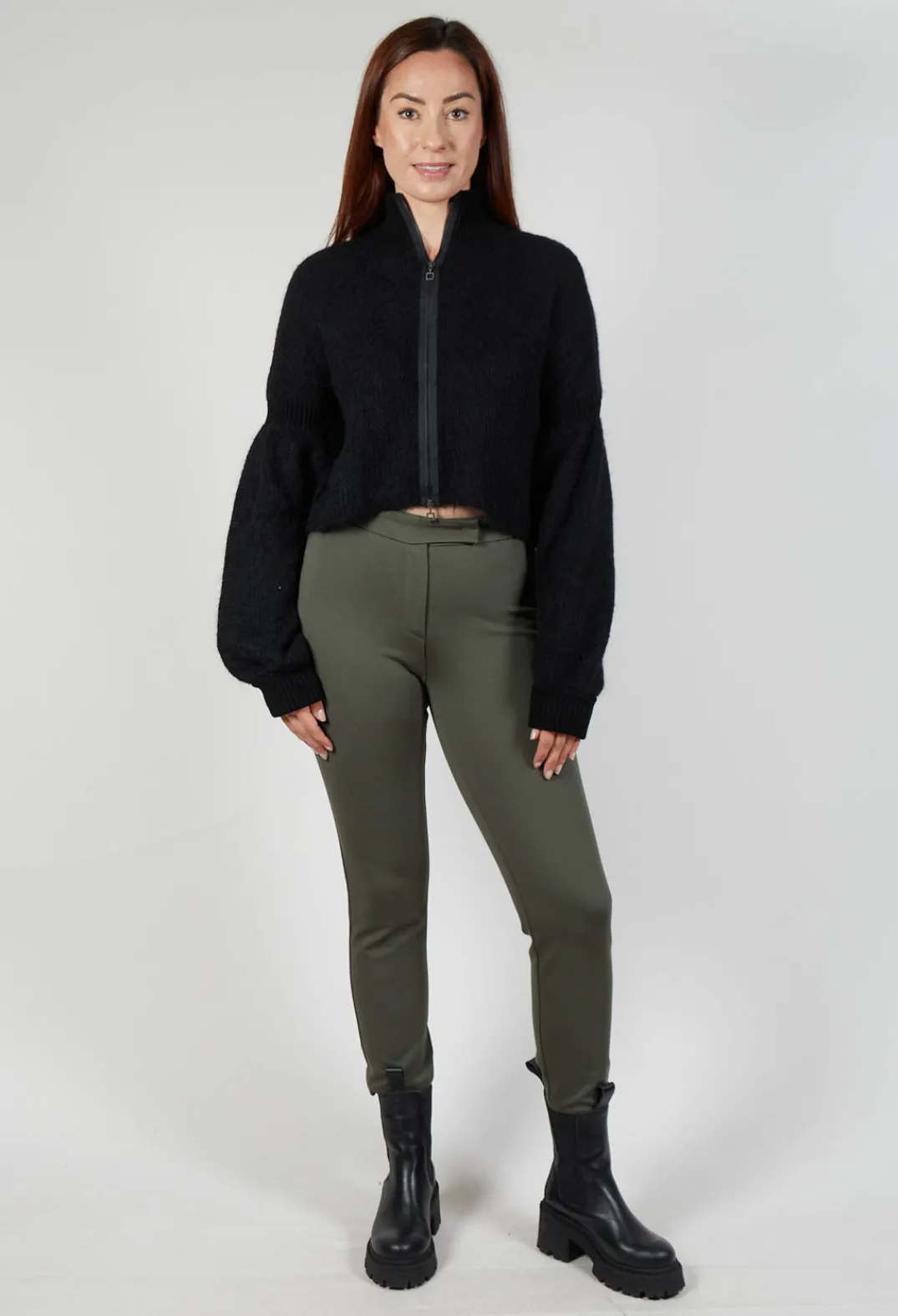 Sarah Pacini Cardigans^Cropped High Neck Zip Up Cardigan in Black