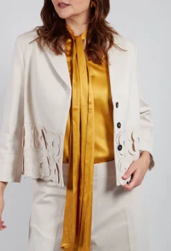 Mei Meij Jackets^Cropped Jacket with Floral Embellishment in Sandshell