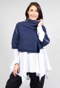Moyuru Jumpers^Cropped Jumper with Contrast Stitching in Blue