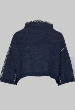 Moyuru Jumpers^Cropped Jumper with Contrast Stitching in Blue