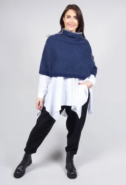 Moyuru Jumpers^Cropped Jumper with Contrast Stitching in Blue
