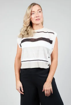 Sarah Pacini Jumpers^Cropped Knitted Top with Button Detail in Beige  Stripe