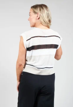 Sarah Pacini Jumpers^Cropped Knitted Top with Button Detail in Beige  Stripe