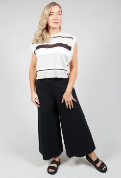 Sarah Pacini Jumpers^Cropped Knitted Top with Button Detail in Beige  Stripe