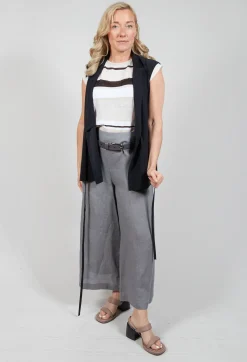 Sarah Pacini Jumpers^Cropped Knitted Top with Button Detail in Beige  Stripe