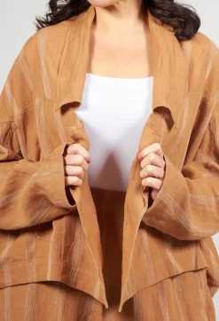 Moyuru Jackets^Cropped Open Front Jacket in Brown Stripe
