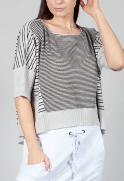 Philomena Christ Jumpers^Cropped Short Sleeve Jumper in Silver Black Stripe