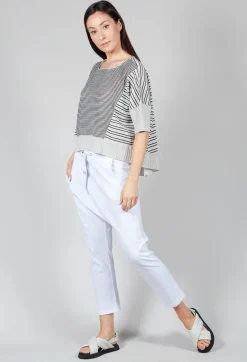 Philomena Christ Jumpers^Cropped Short Sleeve Jumper in Silver Black Stripe
