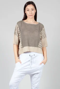 Philomena Christ Jumpers^Cropped Short Sleeve Jumper in Sand Black Stripe