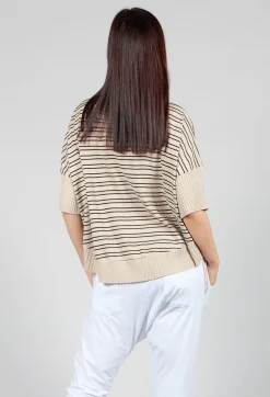 Philomena Christ Jumpers^Cropped Short Sleeve Jumper in Sand Black Stripe