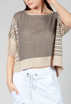 Philomena Christ Jumpers^Cropped Short Sleeve Jumper in Sand Black Stripe