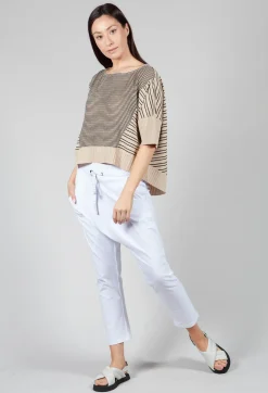 Philomena Christ Jumpers^Cropped Short Sleeve Jumper in Sand Black Stripe