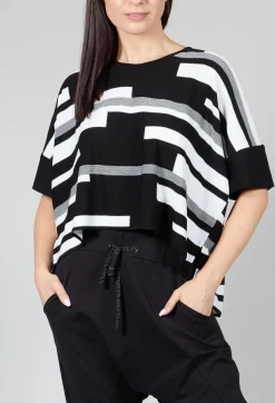 Philomena Christ Jumpers^Cropped Short Sleeve Jumper in Black and White