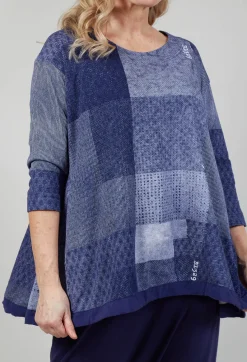 Rundholz Black Label Tops^Cropped Sleeve Top with Drawstring Hem in Azur Print
