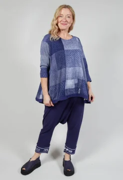 Rundholz Black Label Tops^Cropped Sleeve Top with Drawstring Hem in Azur Print