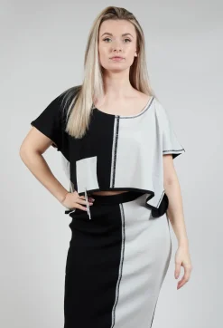 Philomena Christ Tops^Cropped Stitch Top in Black and Silver
