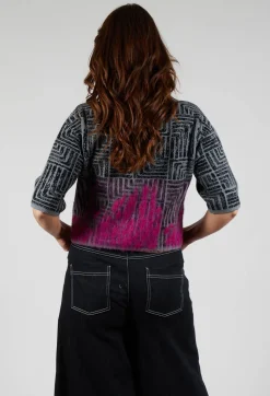 Sarah Pacini Jumpers^Cropped Sweater in Dark Grey and Magenta