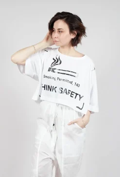 Rundholz Dip Tops^Cropped T-Shirt with Square Neckline in Bleach and Black Print