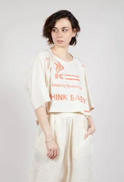 Rundholz Dip Tops^Cropped T-Shirt with Square Neckline in Greige and Mandarine Print