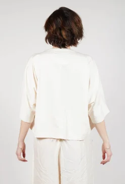 Rundholz Dip Tops^Cropped T-Shirt with Square Neckline in Greige and Mandarine Print