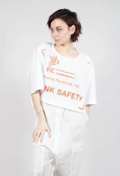 Rundholz Dip Tops^Cropped T-Shirt with Square Neckline in Bleach and Mandarine Print