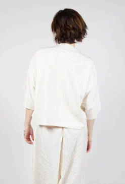 Rundholz Dip Tops^Cropped T-Shirt with Square Neckline in Greige and Ocean Print